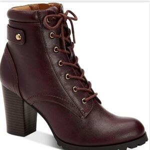 Style & Co. Lace-Up Block Heel Ankle Boots in Burgundy